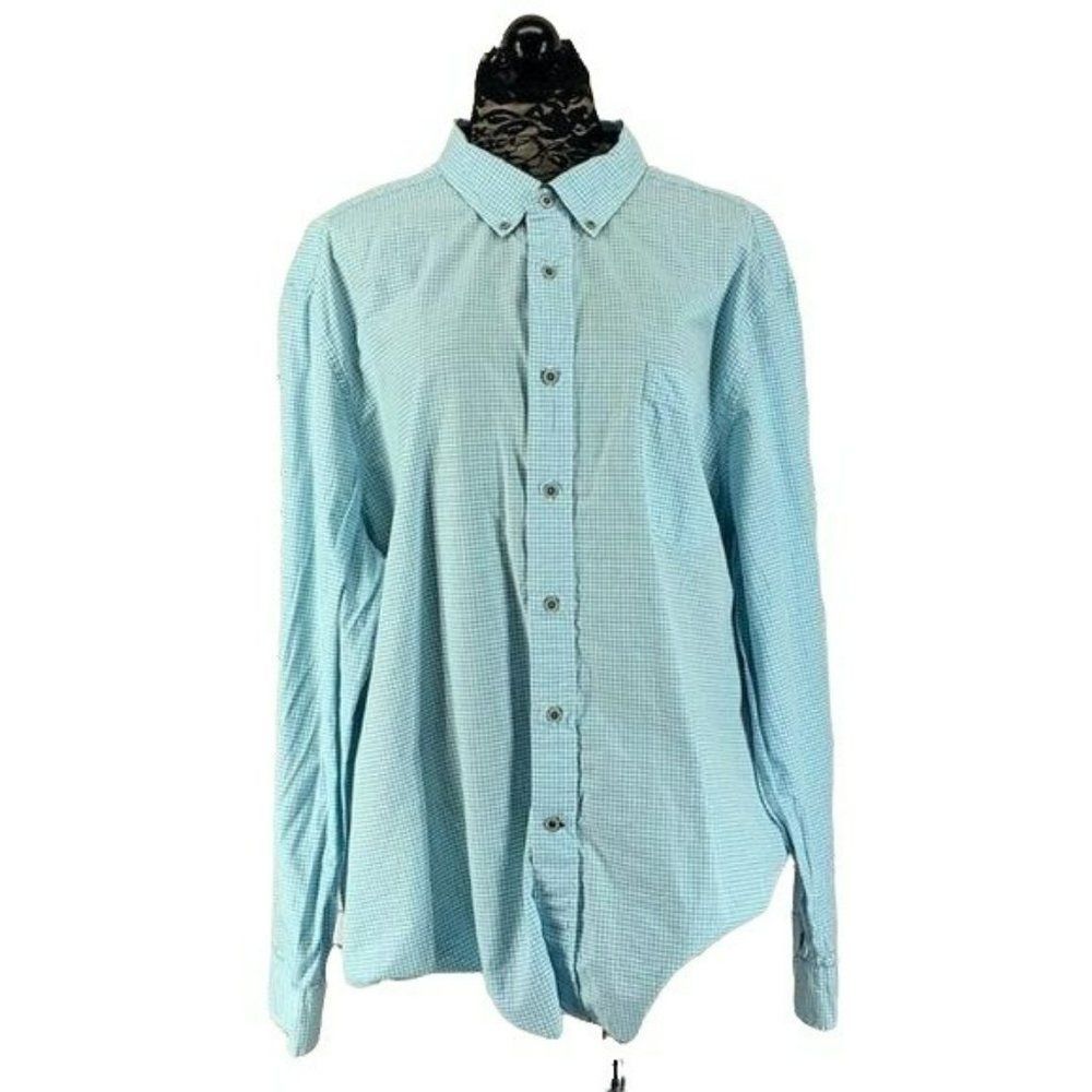 Nautica Men’s Light Blue Plaid Gingham Button Down Long Sleeve Shirt Size XXL